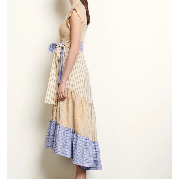 Sandro Long Sleeveless Asymmetric dress w stripes. EU-34 (US-S or size 2) - Picture 5 of 16